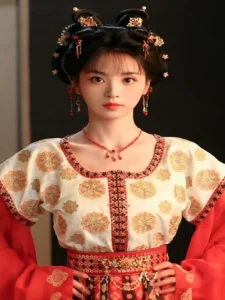 Công chúa Thanh Thanh Tử Trĩ xinh đẹp trong y phục đỏ cổ đại, ánh sáng dịu, không khí cung đình huyền ảo – ảnh bìa truyện trên Mọt Truyện Chill