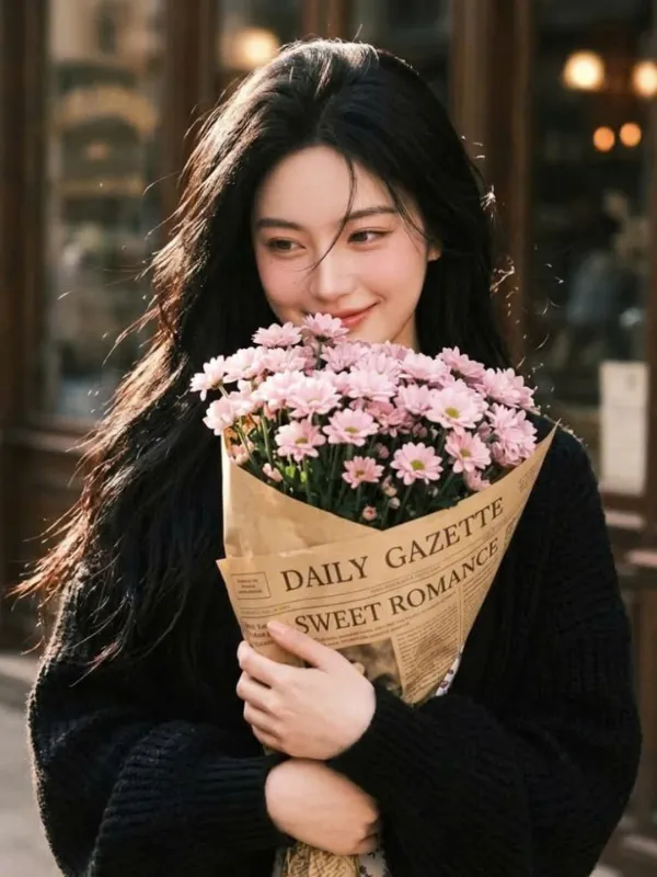 Ảnh bìa truyện Người Yêu Ơi Đừng Bỏ Lỡ Nhau, cô gái ôm hoa, phong cách hiện đại lãng mạn